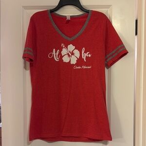 Red Aloha Oahu Hawaii V-Neck T-Shirt